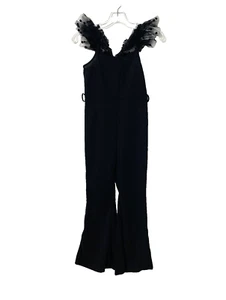WDIRARA Girl's Jumpsuit Black Bootcut Flare Mesh Polka Dots Size 10 Years Old - Picture 1 of 14