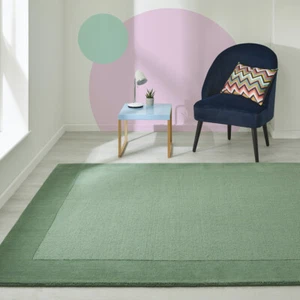 Simple Plain Green Colour Modern Contemporary 2 Tone Border Design Wool Area Rug - Picture 1 of 6