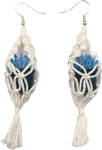 Pendientes de suculante azul macramé en una olla flecos blancos bohemios - Imagen 1 de 3