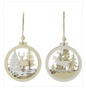 11cm HANGING CHRISTMAS TREE BAUBLES CHRISTMAS DECORATIONS RUSTIC DEER STAG - Picture 1 of 5