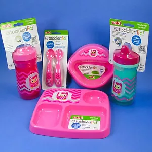 Zak Sippy cup Insulated toddler baby no tip 3 section plate bowl pink owl NO BPA - Picture 1 of 21