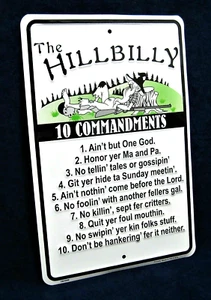 HILLBILLY 10 COMMANDMENTS - * HERGESTELLT IN DEN USA* geprägtes Metallschild - Mannhöhle Garage Bar - Bild 1 von 11