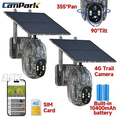 2pack 4G LTE Cellular Trail Camera Solar power 10400mAh Battery No wifi with SIM - image 1 of 4