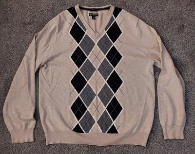Suéter Stafford Para Hombres XL Tostado Estampado Argyle Tejido Algodón Manga Larga Raglán Cuello en V Foto 1 de 4