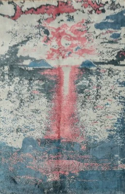 Alfombra Moderna Abstracta Rosa Rubor y Acuarela Azul Hecha a Mano Alfombra Oriental 6x8 Foto 1 de 4