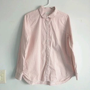 Garnet Hill Button Up Shirt Women 8 Red Striped Organic Pima Cotton Office - Picture 1 of 10