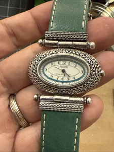 Grande orologio donna argento sterling 925 21632 ecclissi cinturino pelle verde nuovo pipistrello - Foto 1 di 13