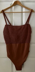 NWT Old Navy Womens One Piece Smocked Swimsuit Brown Spaghetti Straps Plus Sz 2X - Picture 1 of 19