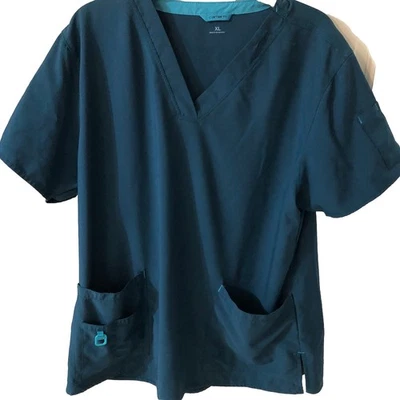 Blusa Médica Carhartt Para Mujer XL Verde azulado 5 Bolsillos Lazo para el Hombro Elastizado Cuello en V Fuerza Foto 1 de 4