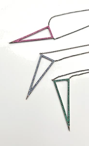 Nadri Gunmetal Tone & Multi Colored Crystals Inverted Triangle Pendant Necklace - Picture 1 of 10