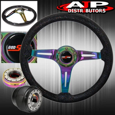 Quick Release For 89-05 Eclipse + Metallic Gloss Black Neo Chrome Steering Wheel Foto 1 de 4