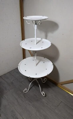 Vintage French Country Shabby Chic White Metal Round 3-Tier Cupcake Cake Stand - Image 1 of 4