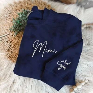 Mimi Embroidered Sweatshirt, Custom Mom Grandma Nana Gigi Embroidery Sweatshirt - Picture 1 of 4