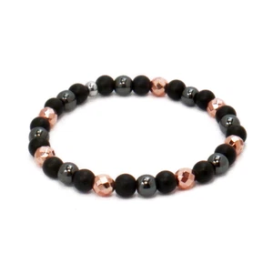 Bracciale perle NERO ORO ROSA pietre dure in EMATITE da Uomo Donna braccialetto - Foto 1 di 1