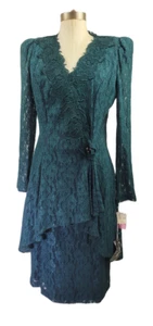 Neu mit Etikett Vintage Cachet by Bari Protas grün Spitze Damen Rock Top Jacke Set 11/12 - Bild 1 von 12