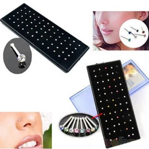 60pcs Crystal Rhinestone Nose Ring Bone Stud Stainless Steel Body Piercing Gifts - Picture 1 of 19