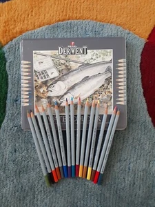 Derwent 24 Watercolor Pencils, 15 Gently Used, Vintage Peter Byatt Tin #32883 - Picture 1 of 4