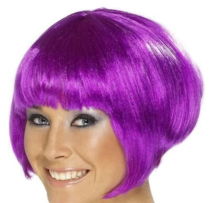 Adult Neon Purple Glamour Babe Short Straight Hair Wig Women Costume Cosplay - Picture 1 of 1