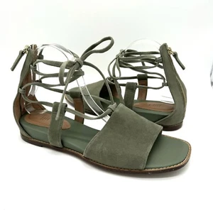 J.Jill Evonne Sandals Sz 11 Green Suede Gladiator Lace Up Demi Wedge Back Zip - Picture 1 of 9