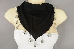 Neu Damen Schal Mode Halskette schwarz kurz Stoff Hals Silber Tropfen Perle Charms - Bild 1 von 1
