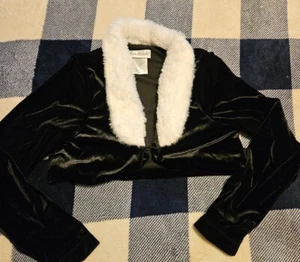 Jona Michelle Black Jacket With White Faux Fur Collar Size 10 - Picture 1 of 11