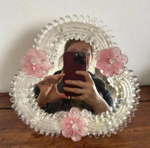 Antico specchio -toilette/petineuse - fiori / da appendere/appoggio - Foto 1 di 8