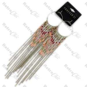 21cm 8"very long HOOP CHANDELIER brass/pink/nude/gold BOHO HIPPY CHAIN EARRINGS - Picture 1 of 3