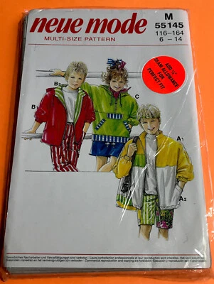 Rare UNCUT Neue Mode Stil 55145 Child Teen Jacket Sweatshirt Hood 6-14 Pattern - Image 1 of 2