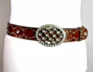 Brauner Damengürtel und Schnalle mit Strass und Nietendetails M/L - Bild 1 von 11