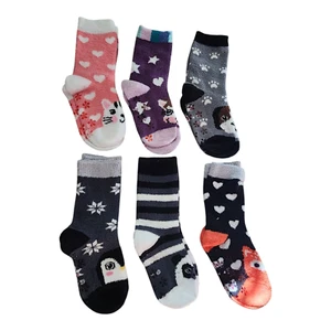 Lot Of 6 Lineman Kids Fuzzy Animal Print Non Slip Slipper Cozy Fluffy Socks - Picture 1 of 4