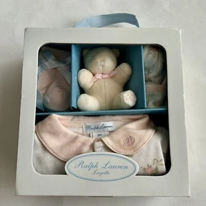 New Ralph Lauren Layette Pink Coverall Hat Socks Teddy Bear 9 Months - Picture 1 of 17