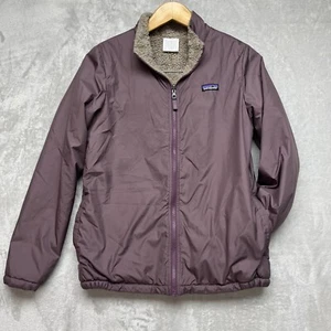 Patagonia Girls Reversible Gray Pink Fleece Quilted Puff Coat Jacket Size XL 14 - Picture 1 of 9