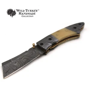 Cuchillo plegable estilo navaja hecho a mano Wild Turkey Damasco colección acero - Imagen 1 de 5