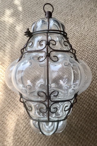 Vintage Murano Hand Blown Clear Glass Caged Pendant Chandelier Cover