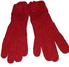 Ladies Red Chenille Floral Cuff Gloves,  O/S