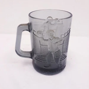 Vintage 1970s McDonalds Smokey Gray Glass Mug Cup Ronald McDonald Football - Picture 1 of 10