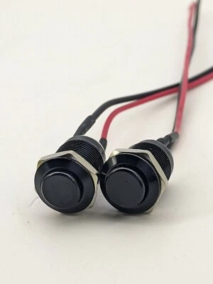 12 MM Push Button High Head Black Momentary Switch with 6 inches 2 wires 5-24 V - Image 1 of 4
