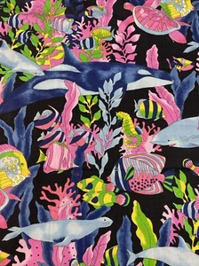 Hawaiians For Real Hoffman California Fabric Fish Coral 18" x 43" on Black - Picture 1 of 9