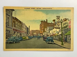Malden MA Pleasant Street Linen Kay Jewelers Vintage Cars Coca Cola Postcard A5 - Picture 1 of 3
