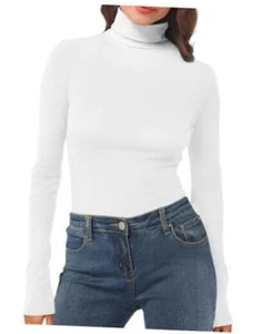 Womens Long Sleeve Turtleneck T-Shirts Mock Neck Underwear Fall X-Large #White - Picture 1 of 8