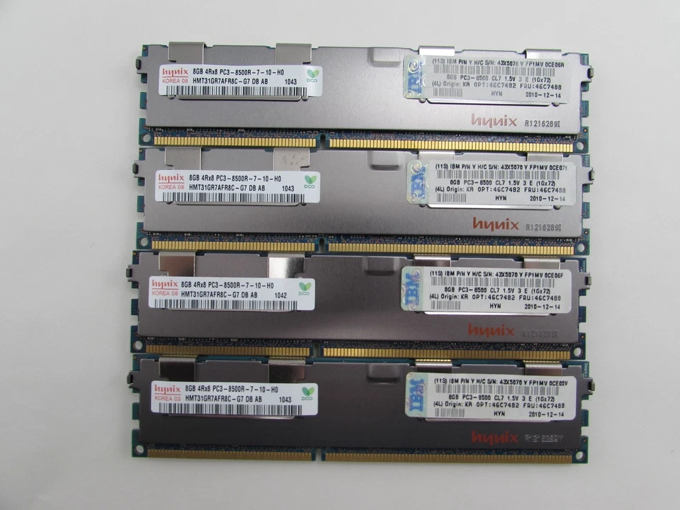 IBM 32GB 4 x 8GB PC3-8500R DDR3 1066 RDIMM ECC Server Memory Kit 46C7488 Hynix - Image 1 of 4