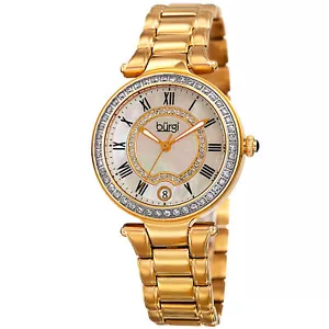 Women's Burgi BUR165YG Swarovski Crystal Bezel Mother of Pearl Dial Date Watch - Picture 1 of 7