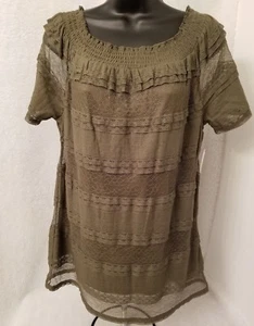Time And Tru Womens Shirt Top Blouse Size M Medium 8/10 Olive Branch Green NEW - Picture 1 of 4