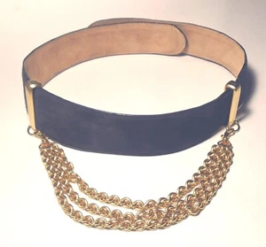 VINTAGE Gray Suede DONNA KARAN Chain 2" BELT 26"/28" Waist S/M - Picture 1 of 8