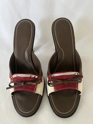 TOD'S Tacón Apilado Deslizable Cuero Rojo Blanco Marrón Nuevo (US 8.5) Foto 1 de 4