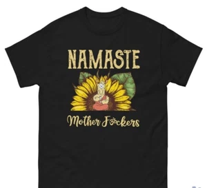 Llama Sunflower Namaste Mother Fockers Black T Shirt Tee Sz M - Picture 1 of 7