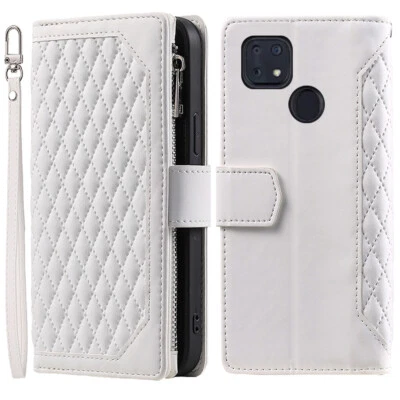 Estuche tipo billetera romboidal con cremallera de cuero de lujo para ZTE ZMax 10 Z6250 Foto 1 de 4