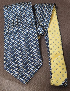 Tommy Hilfiger 100% Silk Men's Tie Designer Dolphin Print Gold/Blue Necktie - Picture 1 of 11