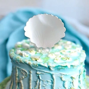 Etched Scallop Shell Cake & Cupcake Toppers, Many Colours/Sizes & Engraving - Picture 1 of 6