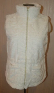 Women's Kim Rogers Ivory Full ZIp Faux Fur Sleeveless Cinch Waist Vest Sz PM, PL - Picture 1 of 3